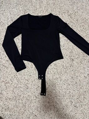 Dynamite Black Long Sleeve Square Neck Bodysuit
